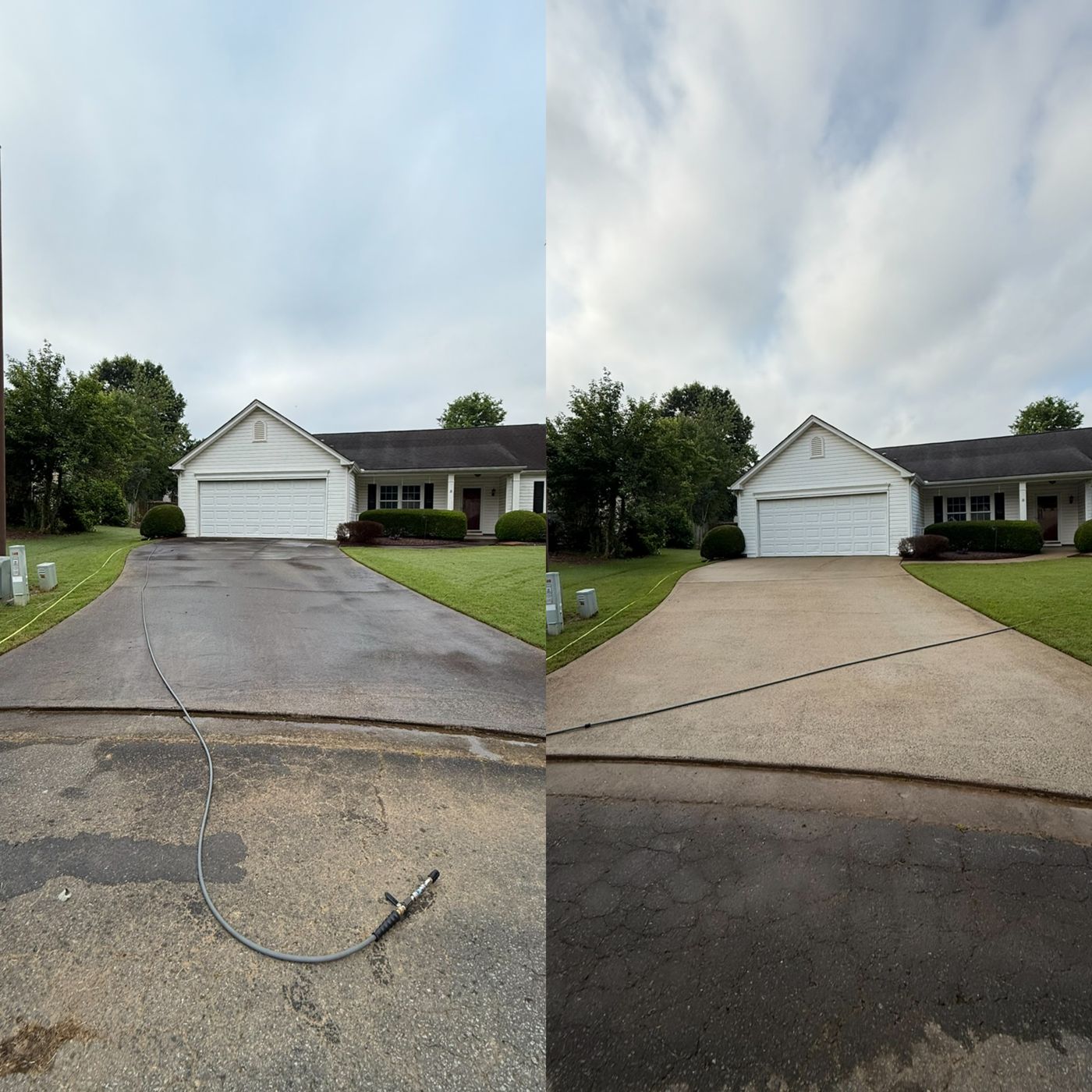 Concrete and brick cleaning result — freshly washed surface