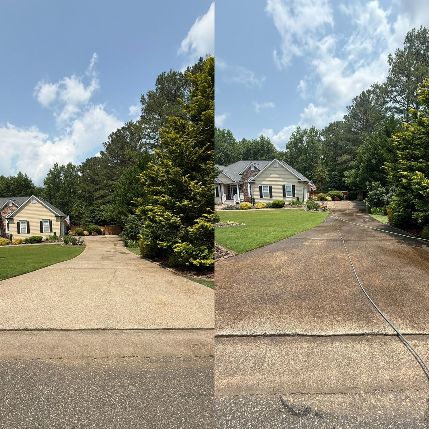 Concrete and brick cleaning result — freshly washed surface