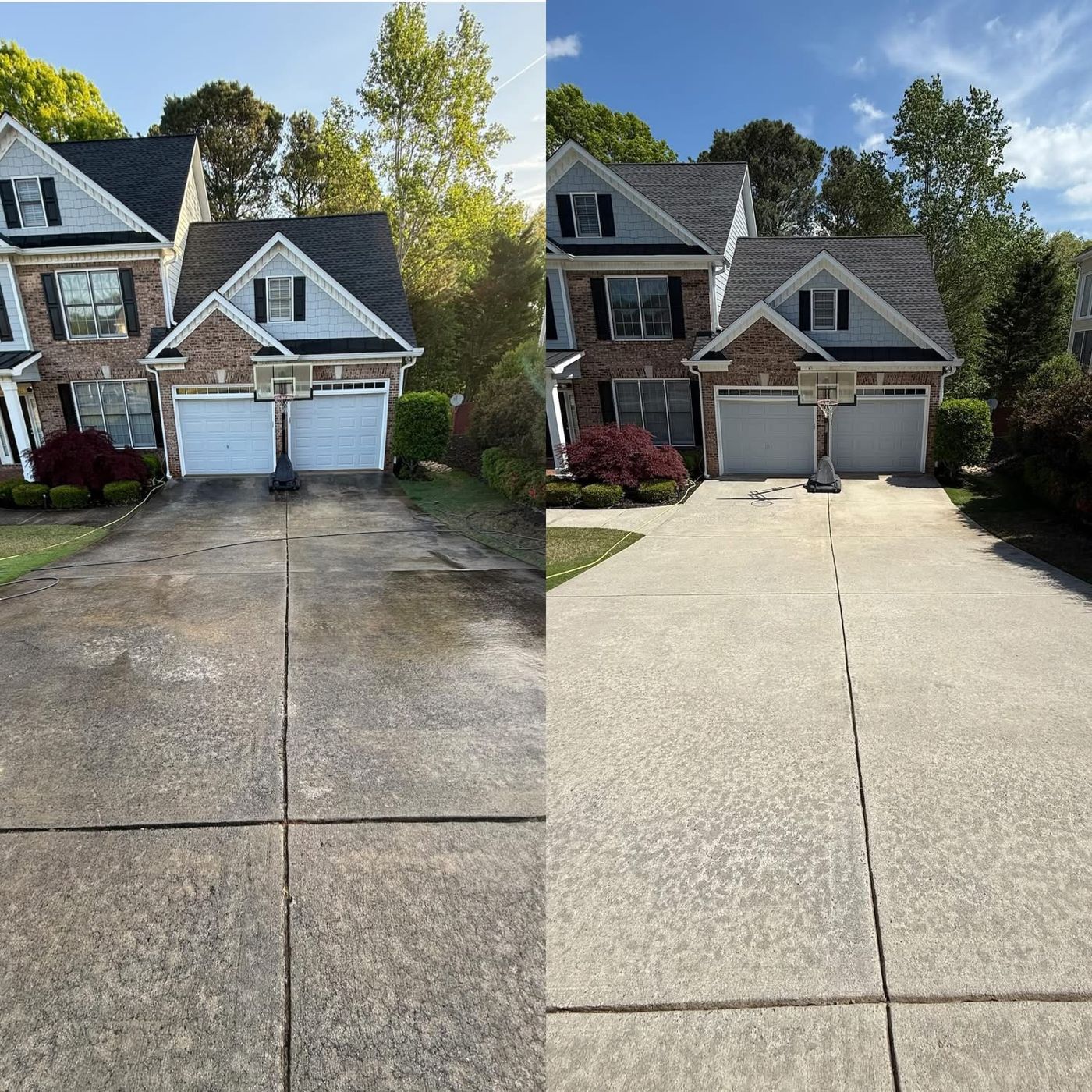 Concrete and brick cleaning result — freshly washed surface