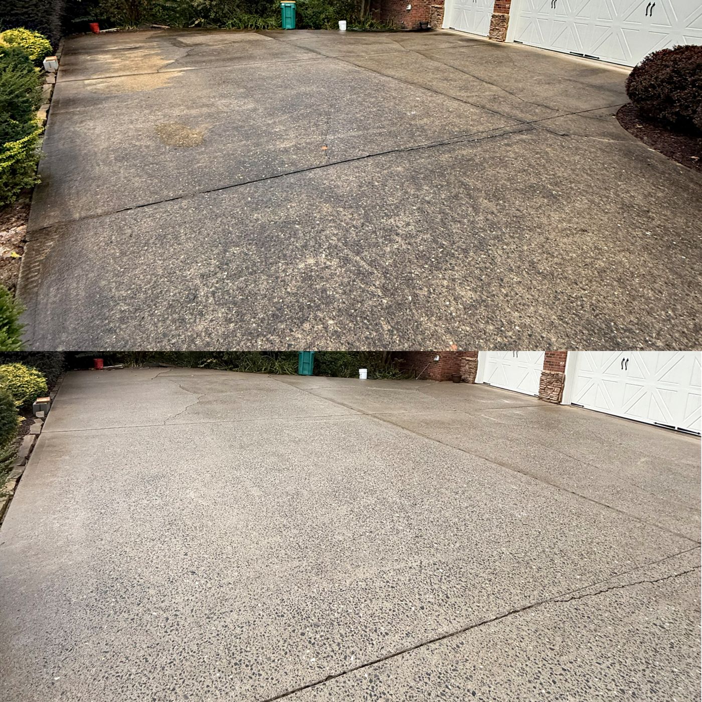 Concrete and brick cleaning result — freshly washed surface