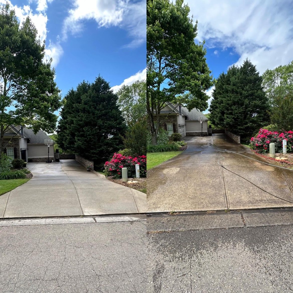 Concrete and brick cleaning result — freshly washed surface