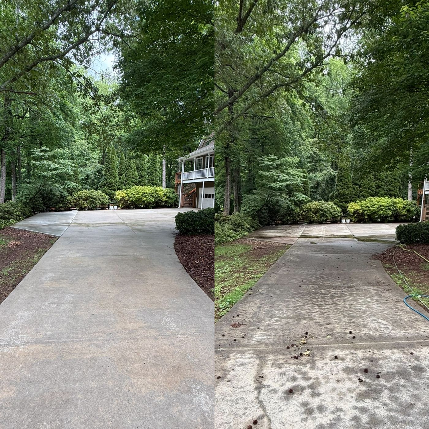 Concrete and brick cleaning result — freshly washed surface