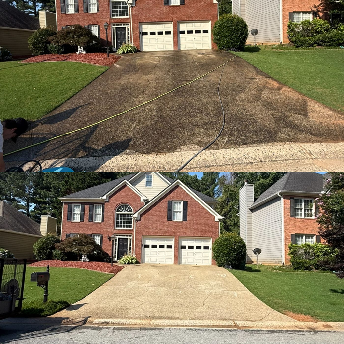 Concrete and brick cleaning result — freshly washed surface