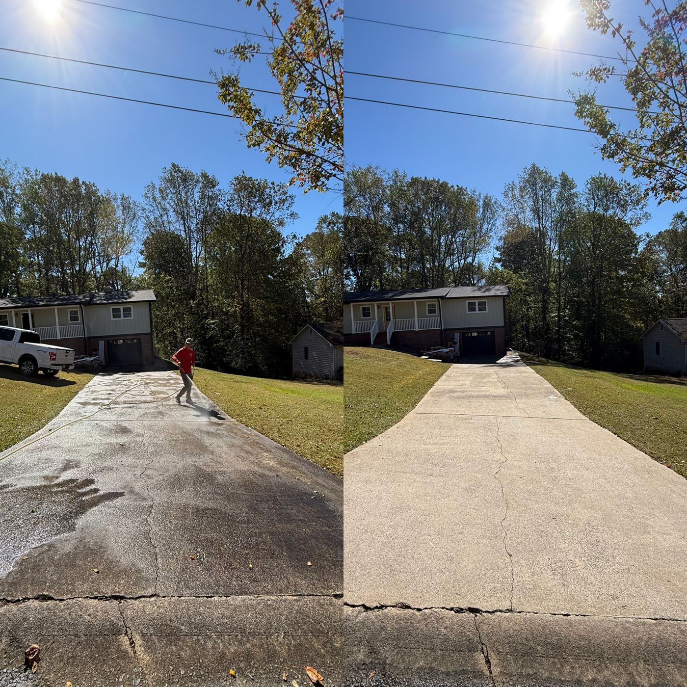 Concrete and brick cleaning result — freshly washed surface