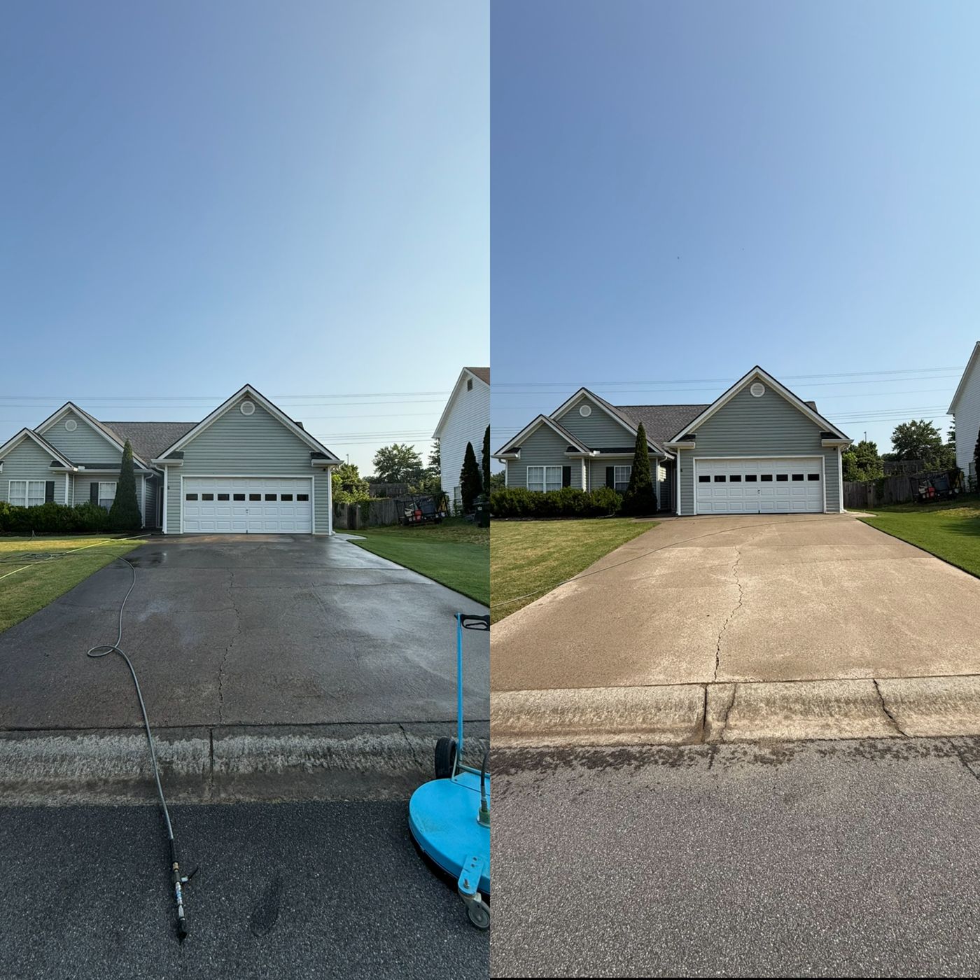 Concrete and brick cleaning result — freshly washed surface