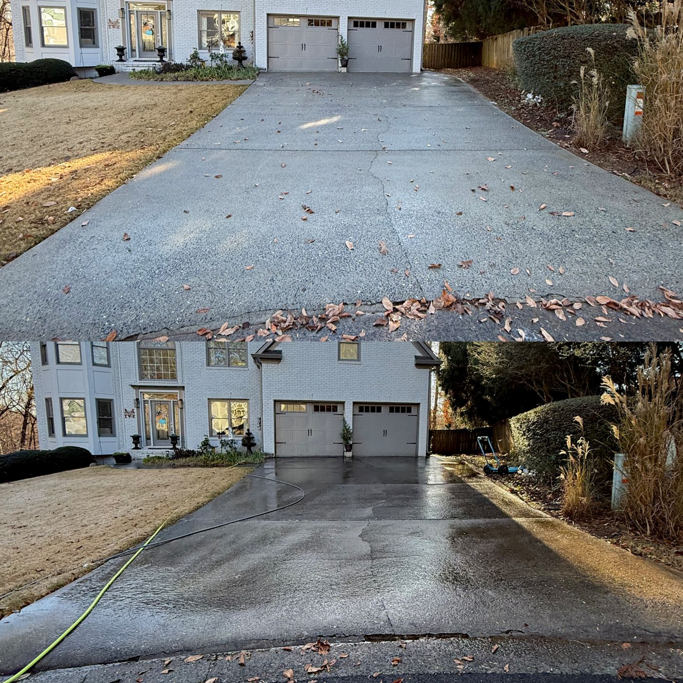 Concrete and brick cleaning result — freshly washed surface