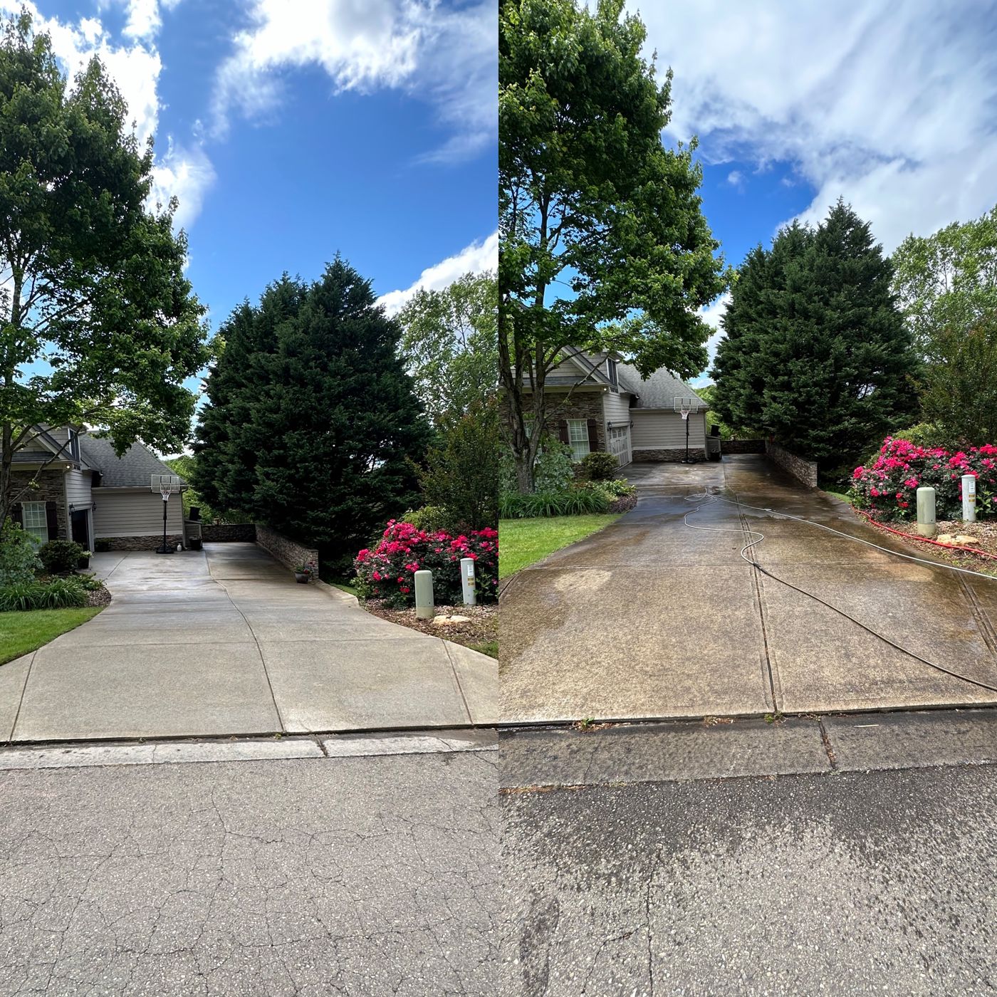 Concrete and brick cleaning result — freshly washed surface