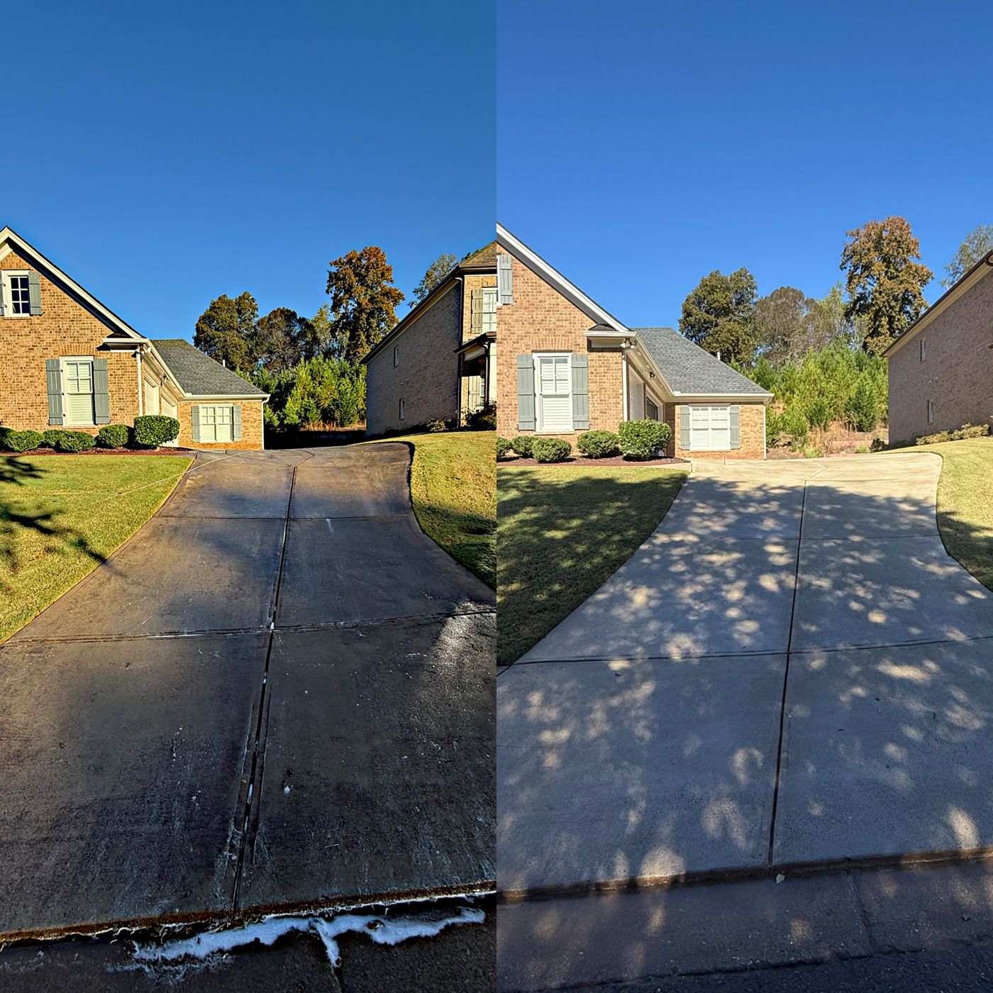 Concrete and brick cleaning result — freshly washed surface