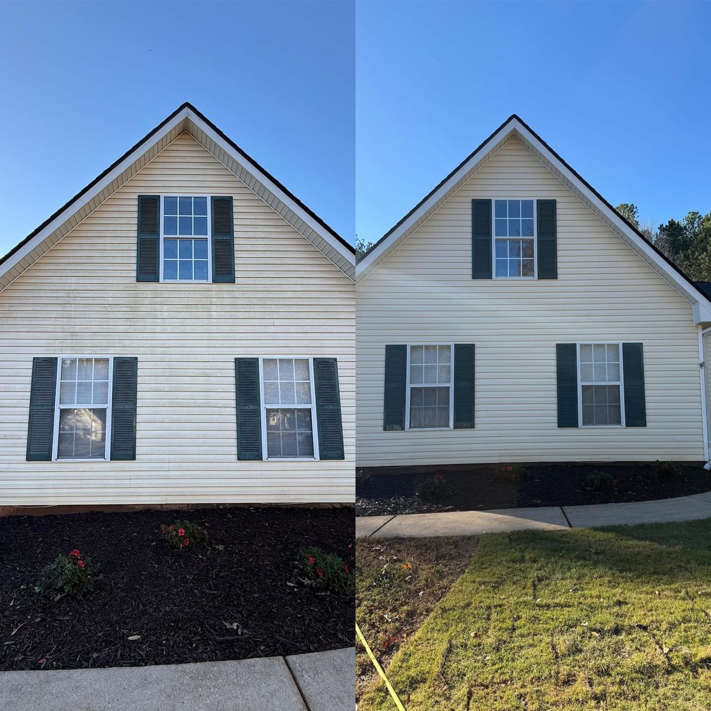 House washing result — clean siding on a North Georgia home