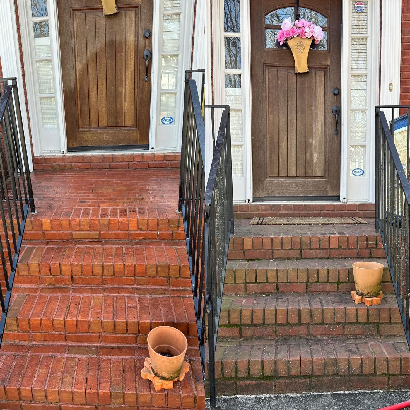 Concrete and brick cleaning result — freshly washed surface