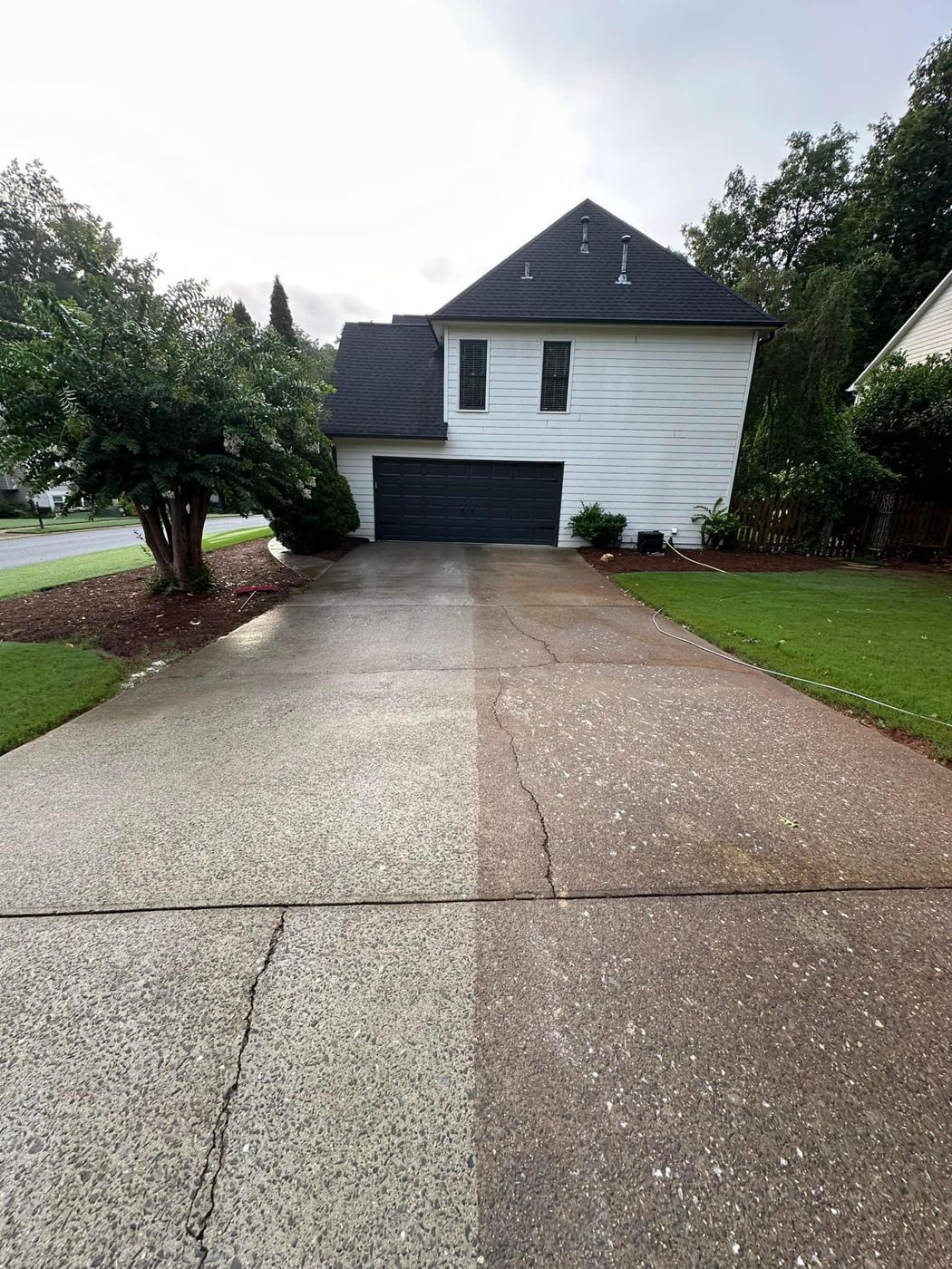 Concrete and brick cleaning result — freshly washed surface