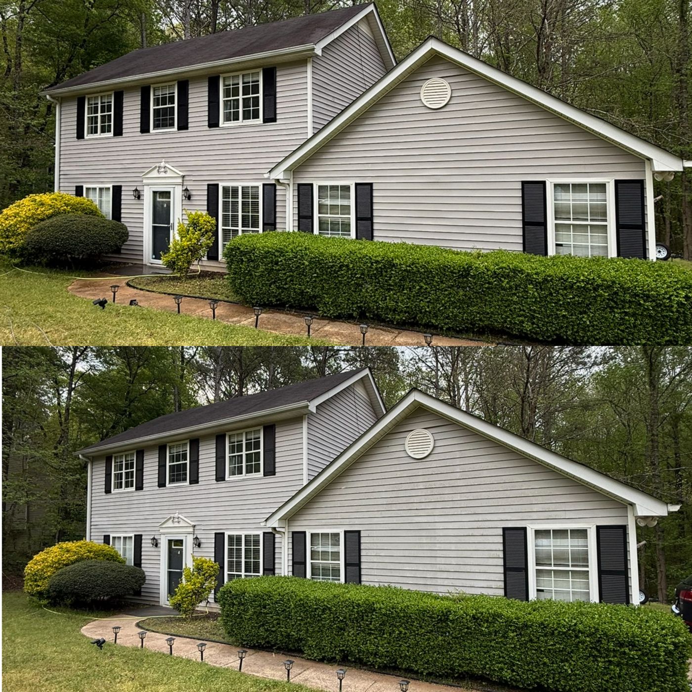 House washing result — clean siding on a North Georgia home