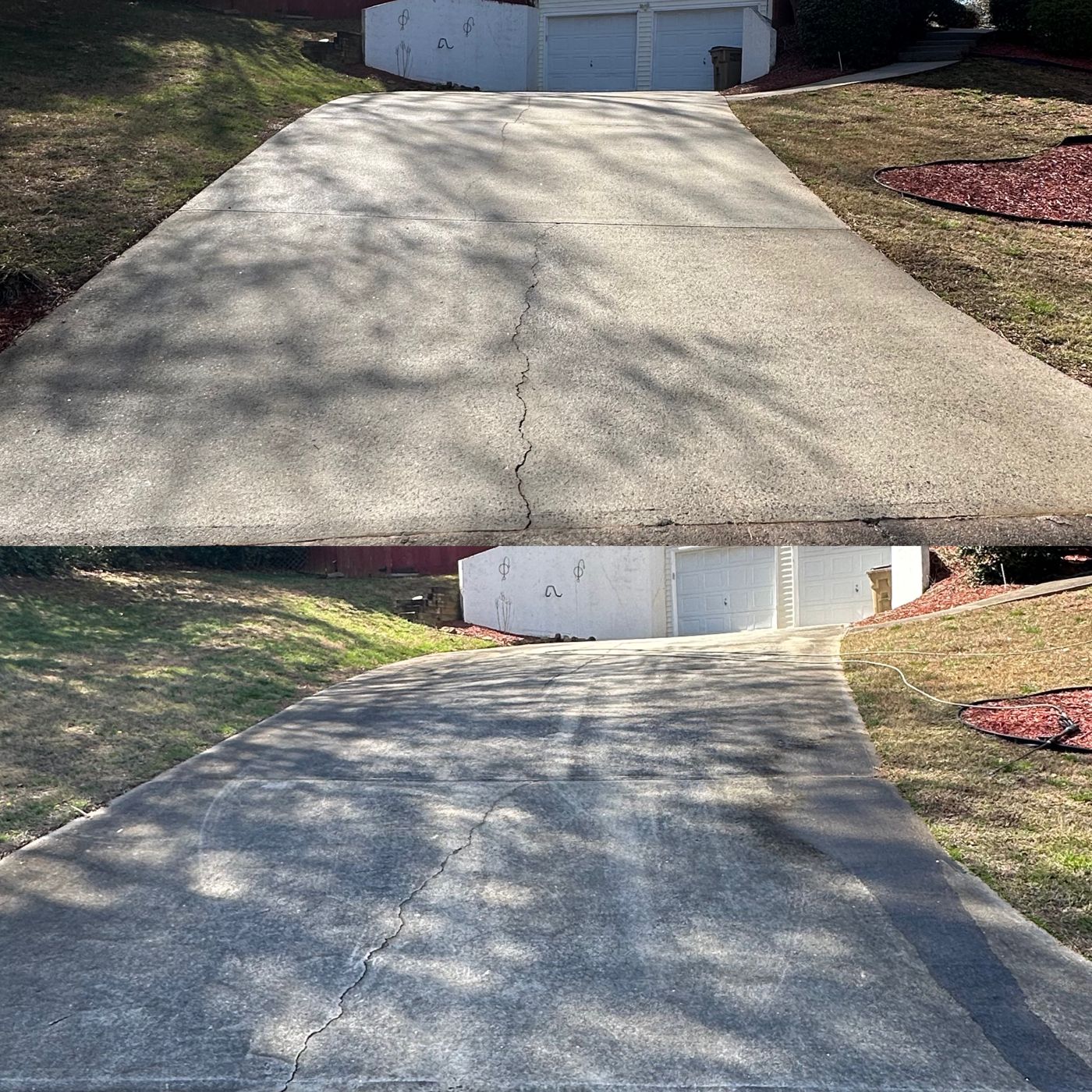 Concrete and brick cleaning result — freshly washed surface