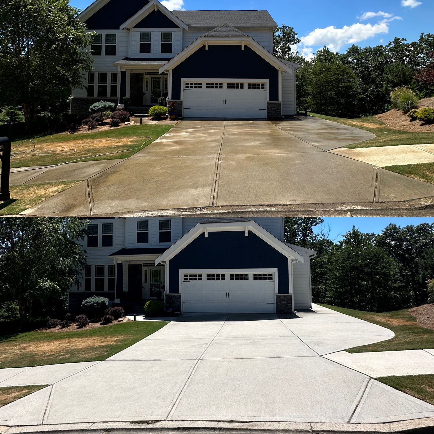 Concrete and brick cleaning result — freshly washed surface